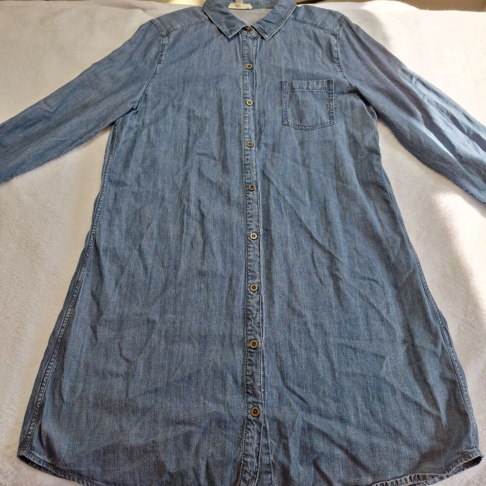 EILEEN FISHER Chambray Denim Shirt Dress Womens Sz M Med Blue Tencel Cotton L/S